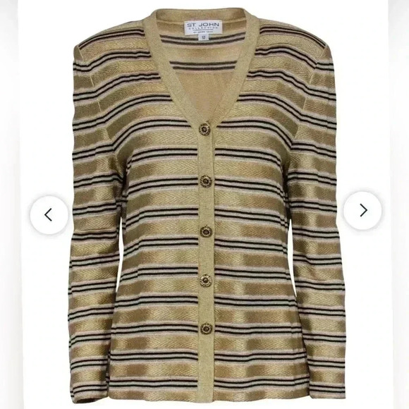 St. John Gold White And Black Metallic Striped Cardigan NEW - Picture 7 of 8